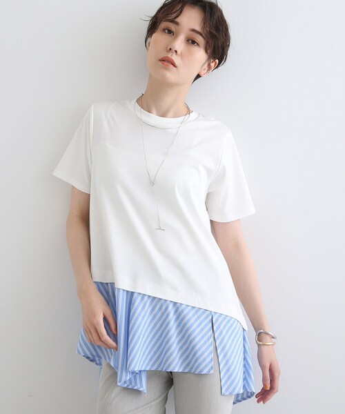 INDIVI(インディヴィ)の「◆【洗える】アシメシャツコンビTシャツ(Tシャツ/カットソー・レディース・ホワイト/ブラック/ネイビー/グリーン/ピンク系9・38/34/05/12/15 /13/19)」の2枚目の写真