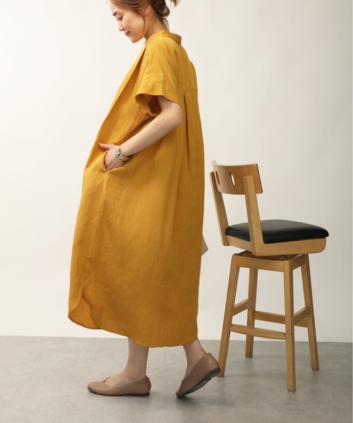 PICCIN（ピッチン）の「リネンスキッパーワンピース（シャツワンピース・レディース・マスタード/ダークブルー・M）」の2枚目の写真
