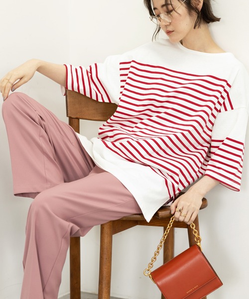 GeeRA(ジーラ)の「パネルボーダーハーフスリーブTシャツ(Tシャツ/カットソー・レディース・ホワイト/ブラック/レッド・MEDIUM/LARGE/X-LARGE)」の18枚目の写真