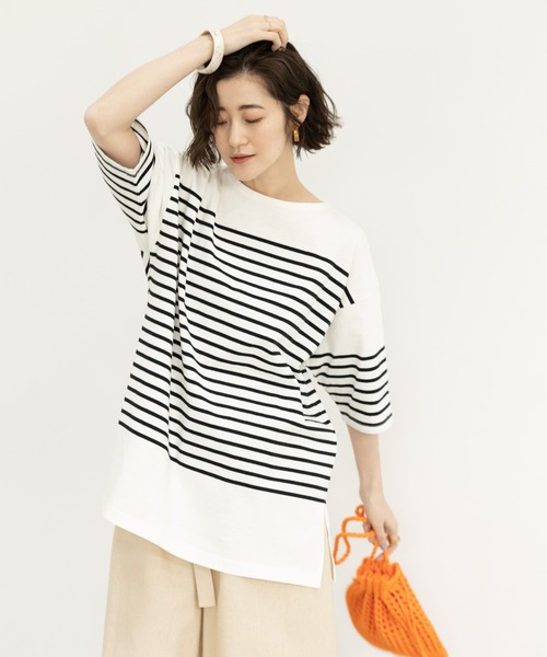 GeeRA(ジーラ)の「パネルボーダーハーフスリーブTシャツ(Tシャツ/カットソー・レディース・ホワイト/ブラック/レッド・MEDIUM/LARGE/X-LARGE)」の9枚目の写真