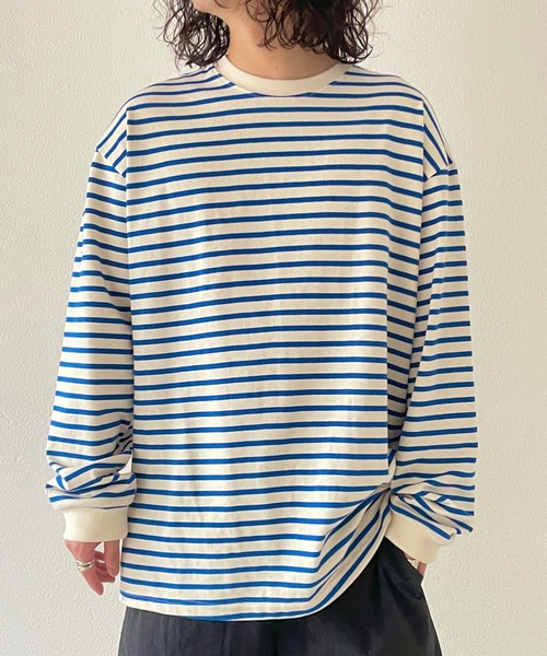 natto（ナット）の「【ユニセックスアイテム】loose silhouette border long sleeve tee / ルーズシルエットボーダーロングスリーブ（Tシャツ/カットソー・メンズ・ネイビー/ブルー/ホワイト/アイボリー・FREE）」の4枚目の写真