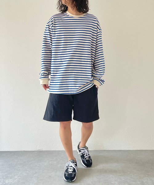 natto（ナット）の「【ユニセックスアイテム】loose silhouette border long sleeve tee / ルーズシルエットボーダーロングスリーブ（Tシャツ/カットソー・メンズ・ネイビー/ブルー/ホワイト/アイボリー・FREE）」の5枚目の写真