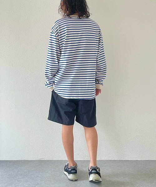 natto（ナット）の「【ユニセックスアイテム】loose silhouette border long sleeve tee / ルーズシルエットボーダーロングスリーブ（Tシャツ/カットソー・メンズ・ネイビー/ブルー/ホワイト/アイボリー・FREE）」の9枚目の写真
