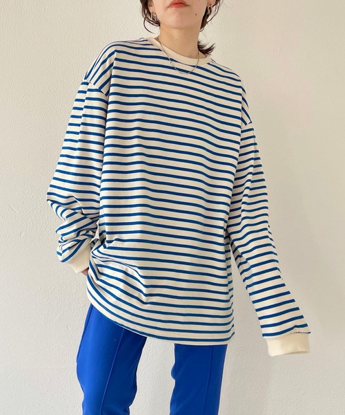 natto（ナット）の「【ユニセックスアイテム】loose silhouette border long sleeve tee / ルーズシルエットボーダーロングスリーブ（Tシャツ/カットソー・メンズ・ネイビー/ブルー/ホワイト/アイボリー・FREE）」の10枚目の写真