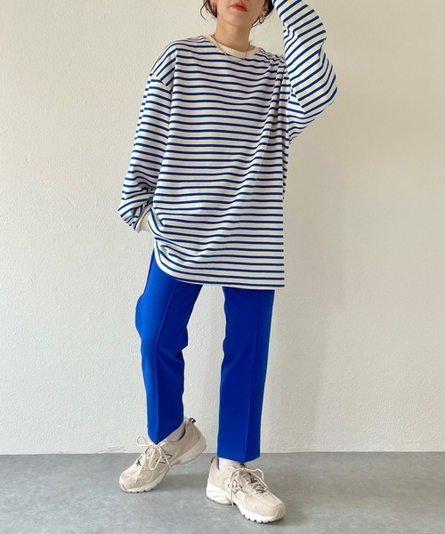 natto（ナット）の「【ユニセックスアイテム】loose silhouette border long sleeve tee / ルーズシルエットボーダーロングスリーブ（Tシャツ/カットソー・メンズ・ネイビー/ブルー/ホワイト/アイボリー・FREE）」の15枚目の写真