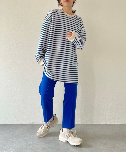 natto（ナット）の「【ユニセックスアイテム】loose silhouette border long sleeve tee / ルーズシルエットボーダーロングスリーブ（Tシャツ/カットソー・メンズ・ネイビー/ブルー/ホワイト/アイボリー・FREE）」の16枚目の写真