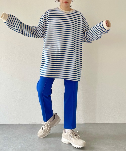 natto（ナット）の「【ユニセックスアイテム】loose silhouette border long sleeve tee / ルーズシルエットボーダーロングスリーブ（Tシャツ/カットソー・メンズ・ネイビー/ブルー/ホワイト/アイボリー・FREE）」の17枚目の写真