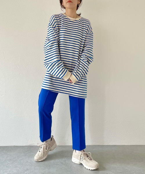 natto（ナット）の「【ユニセックスアイテム】loose silhouette border long sleeve tee / ルーズシルエットボーダーロングスリーブ（Tシャツ/カットソー・メンズ・ネイビー/ブルー/ホワイト/アイボリー・FREE）」の18枚目の写真