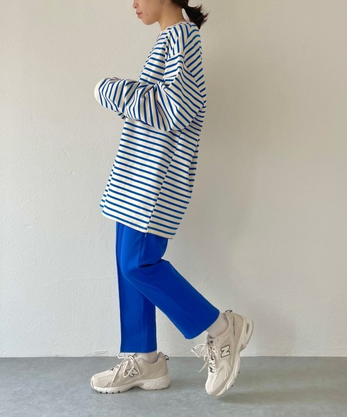 natto（ナット）の「【ユニセックスアイテム】loose silhouette border long sleeve tee / ルーズシルエットボーダーロングスリーブ（Tシャツ/カットソー・メンズ・ネイビー/ブルー/ホワイト/アイボリー・FREE）」の20枚目の写真