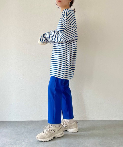 natto（ナット）の「【ユニセックスアイテム】loose silhouette border long sleeve tee / ルーズシルエットボーダーロングスリーブ（Tシャツ/カットソー・メンズ・ネイビー/ブルー/ホワイト/アイボリー・FREE）」の21枚目の写真