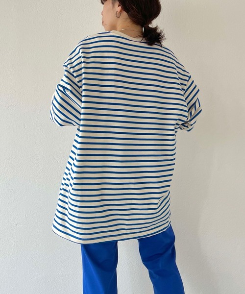natto（ナット）の「【ユニセックスアイテム】loose silhouette border long sleeve tee / ルーズシルエットボーダーロングスリーブ（Tシャツ/カットソー・メンズ・ネイビー/ブルー/ホワイト/アイボリー・FREE）」の22枚目の写真