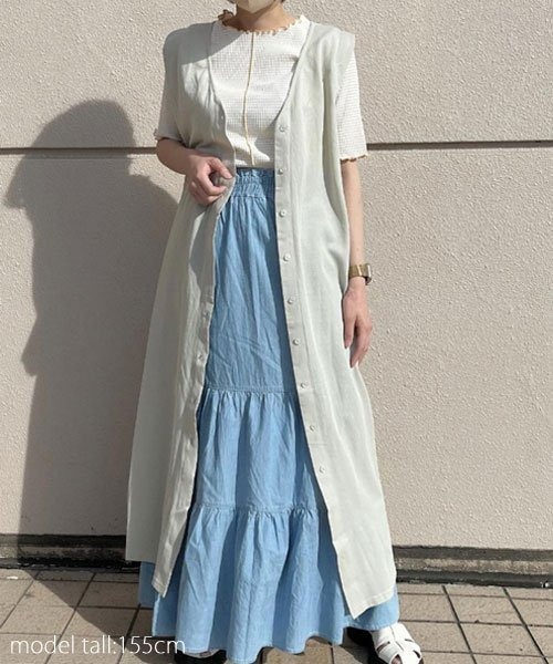 AS KNOW AS PINKY（アズノゥアズピンキー）の「デニムティアードスカート（デニムスカート・レディース・サックスブルー/ネイビー・FREE）」の12枚目の写真