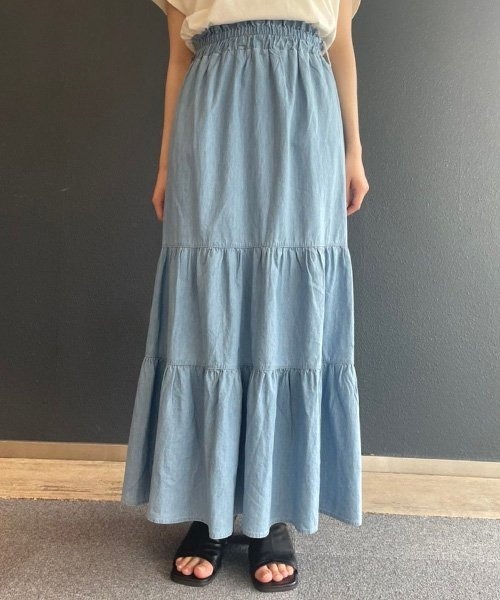 AS KNOW AS PINKY（アズノゥアズピンキー）の「デニムティアードスカート（デニムスカート・レディース・サックスブルー/ネイビー・FREE）」の13枚目の写真