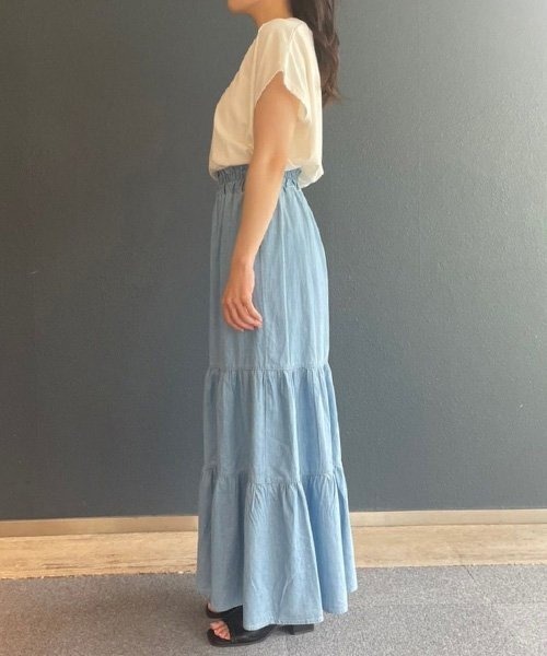 AS KNOW AS PINKY（アズノゥアズピンキー）の「デニムティアードスカート（デニムスカート・レディース・サックスブルー/ネイビー・FREE）」の17枚目の写真