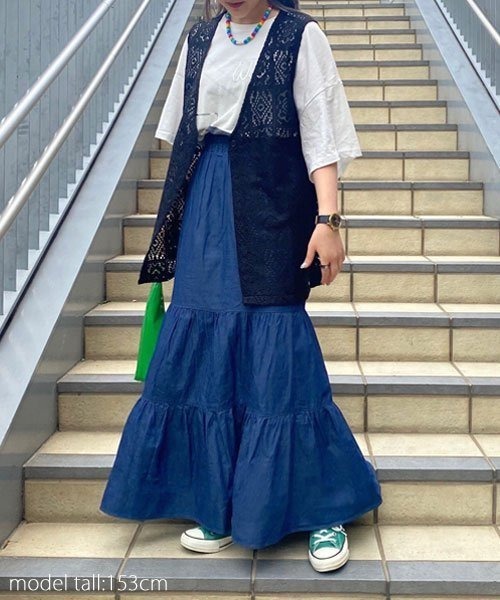 AS KNOW AS PINKY（アズノゥアズピンキー）の「デニムティアードスカート（デニムスカート・レディース・サックスブルー/ネイビー・FREE）」の19枚目の写真