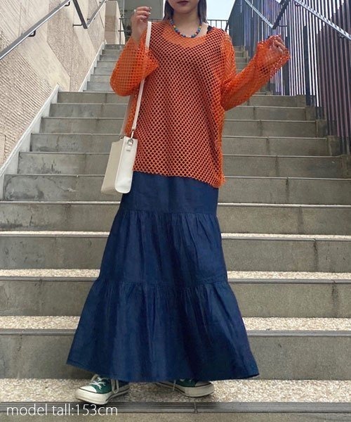 AS KNOW AS PINKY（アズノゥアズピンキー）の「デニムティアードスカート（デニムスカート・レディース・サックスブルー/ネイビー・FREE）」の20枚目の写真