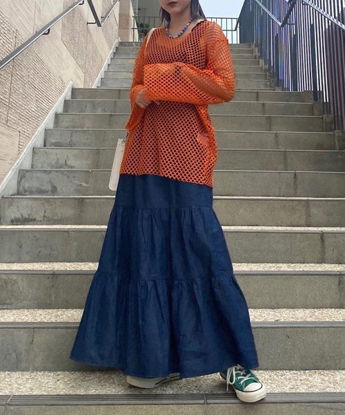 AS KNOW AS PINKY（アズノゥアズピンキー）の「デニムティアードスカート（デニムスカート・レディース・サックスブルー/ネイビー・FREE）」の21枚目の写真