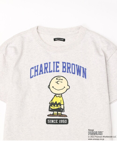FREAK'S STORE(フリークスストア)の「WEBオリジナル PEANUTS 別注 ビッグシルエット アーチロゴ プリントTシャツ/カレッジロゴ/チャーリー・ブラウン(Tシャツ/カットソー・キッズ・ホワイト/グレー/ブラック/グリーン/ブルー・120/150/130/140)」の12枚目の写真