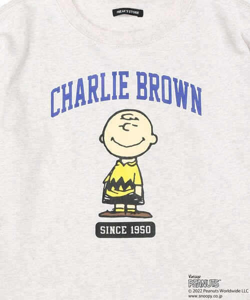 FREAK'S STORE(フリークスストア)の「WEBオリジナル PEANUTS 別注 ビッグシルエット アーチロゴ プリントTシャツ/カレッジロゴ/チャーリー・ブラウン(Tシャツ/カットソー・キッズ・ホワイト/グレー/ブラック/グリーン/ブルー・120/150/130/140)」の13枚目の写真