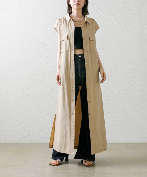 mystic（ミスティック）の「[mline] ノースリロングシャツワンピース（シャツワンピース・レディース・ベージュ/ネイビー・FREE）」の2枚目の写真