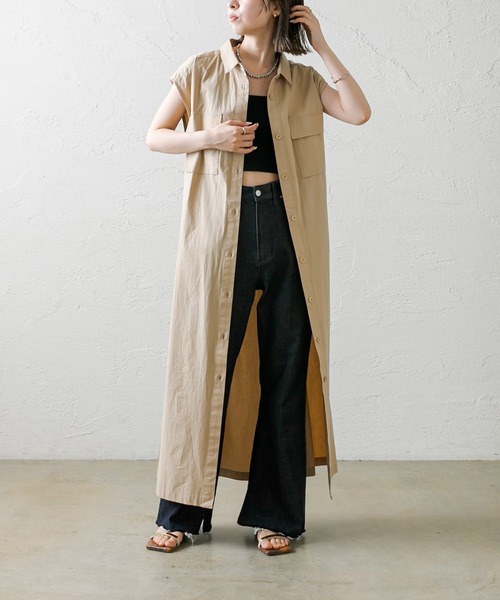 mystic（ミスティック）の「[mline] ノースリロングシャツワンピース（シャツワンピース・レディース・ベージュ/ネイビー・FREE）」の4枚目の写真