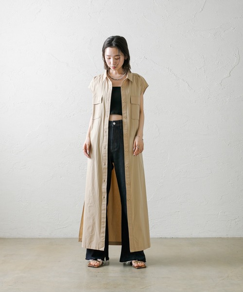 mystic（ミスティック）の「[mline] ノースリロングシャツワンピース（シャツワンピース・レディース・ベージュ/ネイビー・FREE）」の3枚目の写真