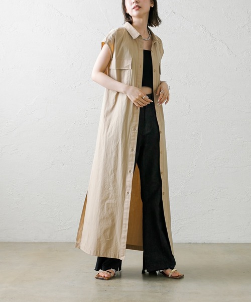 mystic（ミスティック）の「[mline] ノースリロングシャツワンピース（シャツワンピース・レディース・ベージュ/ネイビー・FREE）」の5枚目の写真