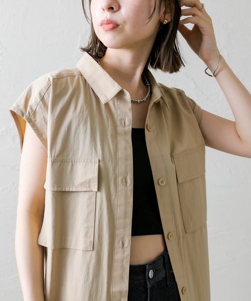 mystic（ミスティック）の「[mline] ノースリロングシャツワンピース（シャツワンピース・レディース・ベージュ/ネイビー・FREE）」の7枚目の写真