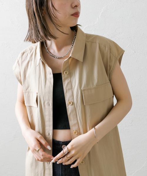 mystic（ミスティック）の「[mline] ノースリロングシャツワンピース（シャツワンピース・レディース・ベージュ/ネイビー・FREE）」の9枚目の写真