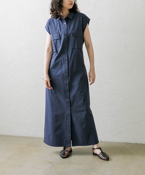 mystic（ミスティック）の「[mline] ノースリロングシャツワンピース（シャツワンピース・レディース・ベージュ/ネイビー・FREE）」の10枚目の写真