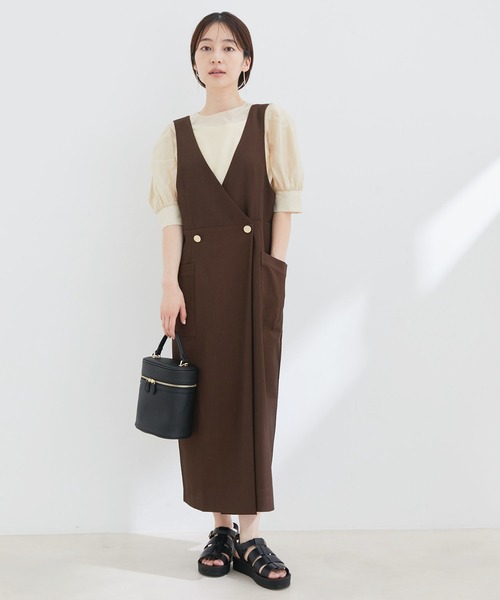 vis-`a-vis（ビサビ）の「【WEB限定】【SET】シアーブラウス＆ジャンスカセット（ジャンパースカート・レディース・チャコールグレー/ダークブラウン・FREE）」の3枚目の写真