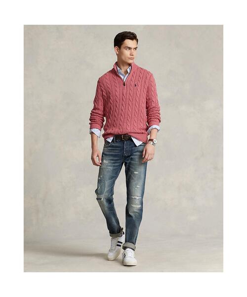 ポロラルフローレン ハーフジップ　ケーブルニット コットン　赤　XS POLO Ralph Lauren ポロ ラルフローレン ハーフジップ コットンニット