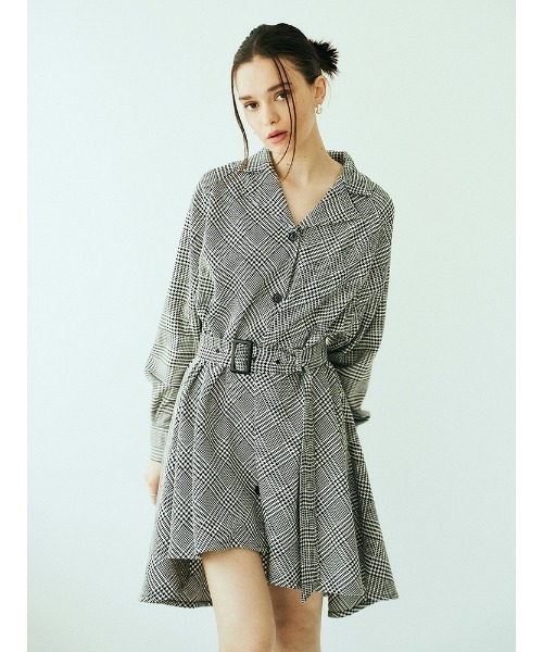 ENVYM（アンビー）の「ＡラインベルトシャツＯＰ（ワンピース・レディース・ブラック/ベージュ/チェック・FREE）」の8枚目の写真