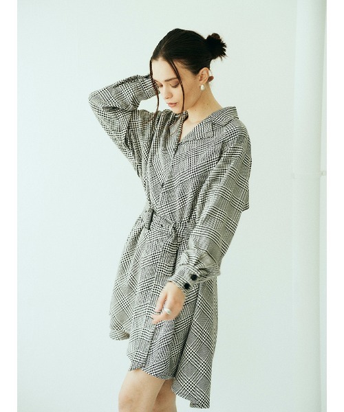 ENVYM（アンビー）の「ＡラインベルトシャツＯＰ（ワンピース・レディース・ブラック/ベージュ/チェック・FREE）」の20枚目の写真