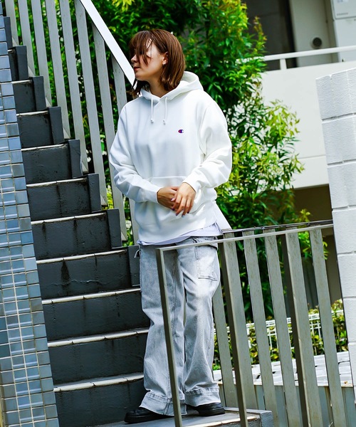 Champion(チャンピオン)の「【CHAMPION/チャンピオン】裏起毛プルオーバーパーカー ワンポイントブランドロゴ刺繍 フーディー サスティナブル素材(パーカー・メンズ・杢グレー/ダークグリーン/ネイビー/ホワイト/チャコールグレー/ブラック・SMALL/MEDIUM/LARGE/X-LARGE/XX-LARGE)」の7枚目の写真