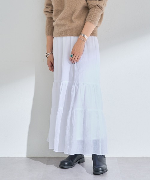 SHENERY（シーナリー）の「ティアードロングスカート（スカート・レディース・ホワイト/ブラック・FREE）」の3枚目の写真