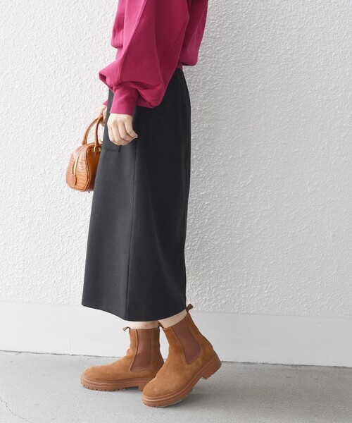 KAPITAL∶大きなポケットが付いたパッチワークのスカート♡ セール】*〈洗濯機可能〉ウールライクパッチポケットスカート