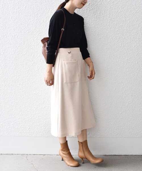 KAPITAL∶大きなポケットが付いたパッチワークのスカート♡ セール】*〈洗濯機可能〉ウールライクパッチポケットスカート