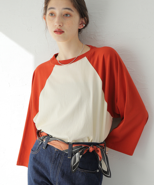 ALORE（アローレ）の「別注【ALORE/アローレ】ラグランT（Tシャツ/カットソー・レディース・オレンジ/ブラック/ブラウン/グリーン・FREE）」の4枚目の写真