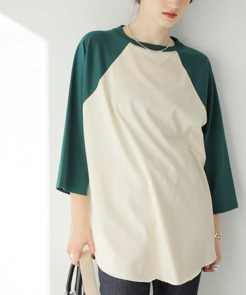 ALORE（アローレ）の「別注【ALORE/アローレ】ラグランT（Tシャツ/カットソー・レディース・オレンジ/ブラック/ブラウン/グリーン・FREE）」の3枚目の写真