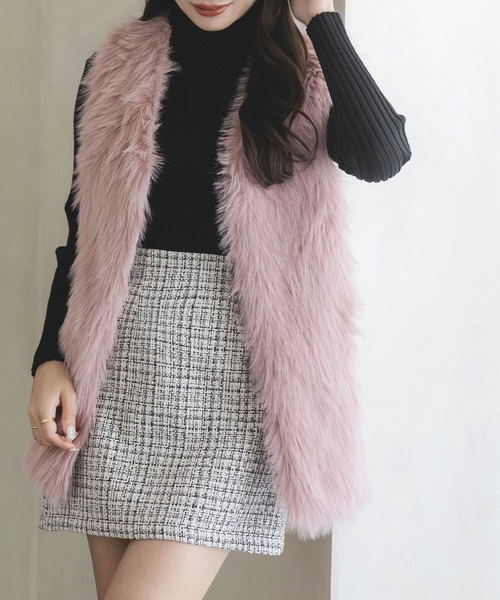 Julia Boutique（ジュリアブティック）の「フェイクファーベスト/22543（ベスト・レディース・グレー/ベージュ/ブラック/ピンク/ホワイト・ONE）」の5枚目の写真