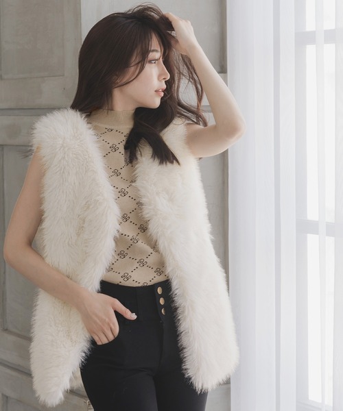 Julia Boutique（ジュリアブティック）の「フェイクファーベスト/22543（ベスト・レディース・グレー/ベージュ/ブラック/ピンク/ホワイト・ONE）」の20枚目の写真