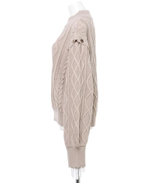 INGNI（イング）の「袖ボタンケーブルモックネックニット（ニット/セーター・レディース・ベージュ/ブラック/アイボリー・M）」の5枚目の写真