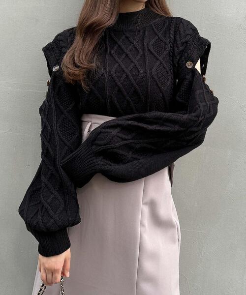 INGNI（イング）の「袖ボタンケーブルモックネックニット（ニット/セーター・レディース・ベージュ/ブラック/アイボリー・M）」の8枚目の写真