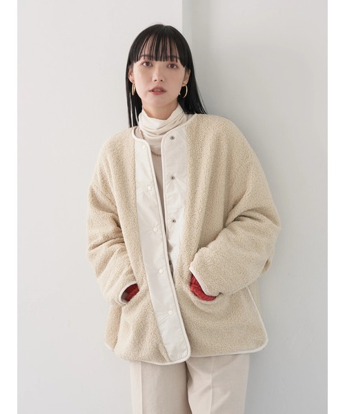 earth music&ecology(アースミュージックアンドエコロジー)の「ボアキルティングリバーシブルコート(その他アウター・レディース・カーキ/アイボリー/ブラック/モカ・M/L)」の12枚目の写真