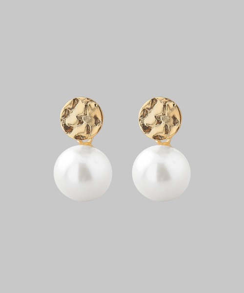 クラフト調プレート×パールピアス[K10]（ピアス（両耳用））｜ANEMONE（アネモネ）