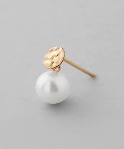 クラフト調プレート×パールピアス[K10]（ピアス（両耳用））｜ANEMONE（アネモネ）