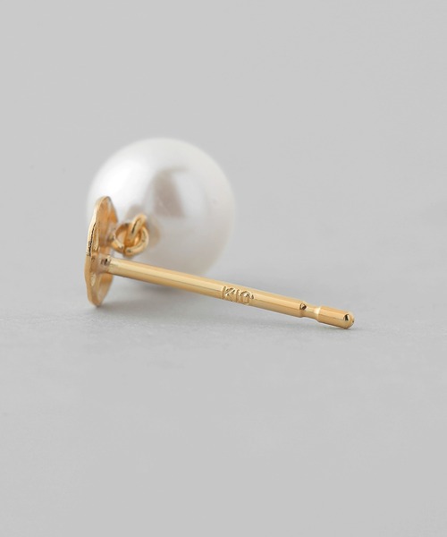 クラフト調プレート×パールピアス[K10]（ピアス（両耳用））｜ANEMONE（アネモネ）