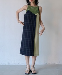 アシンメトリーチェックキャミワンピース