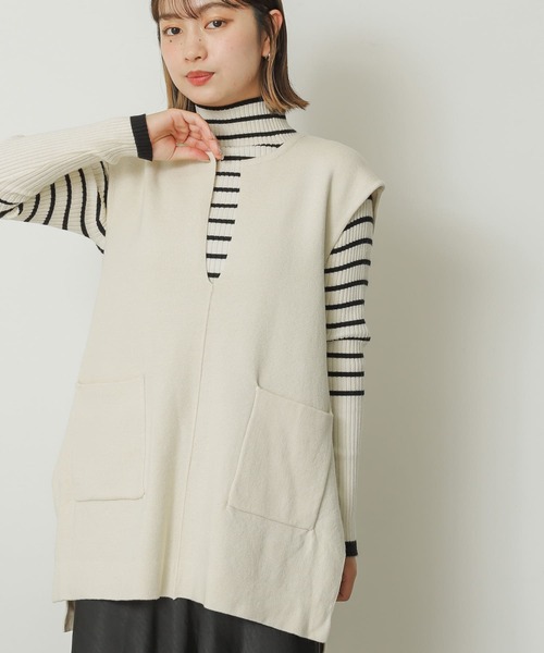 SENSE OF PLACE by URBAN RESEARCH（センスオブプレイスバイアーバンリサーチ）の「スキッパーニットベスト（ベスト・レディース・ライトグレー/ベージュ/オフホワイト/ブラック・ONE）」の7枚目の写真